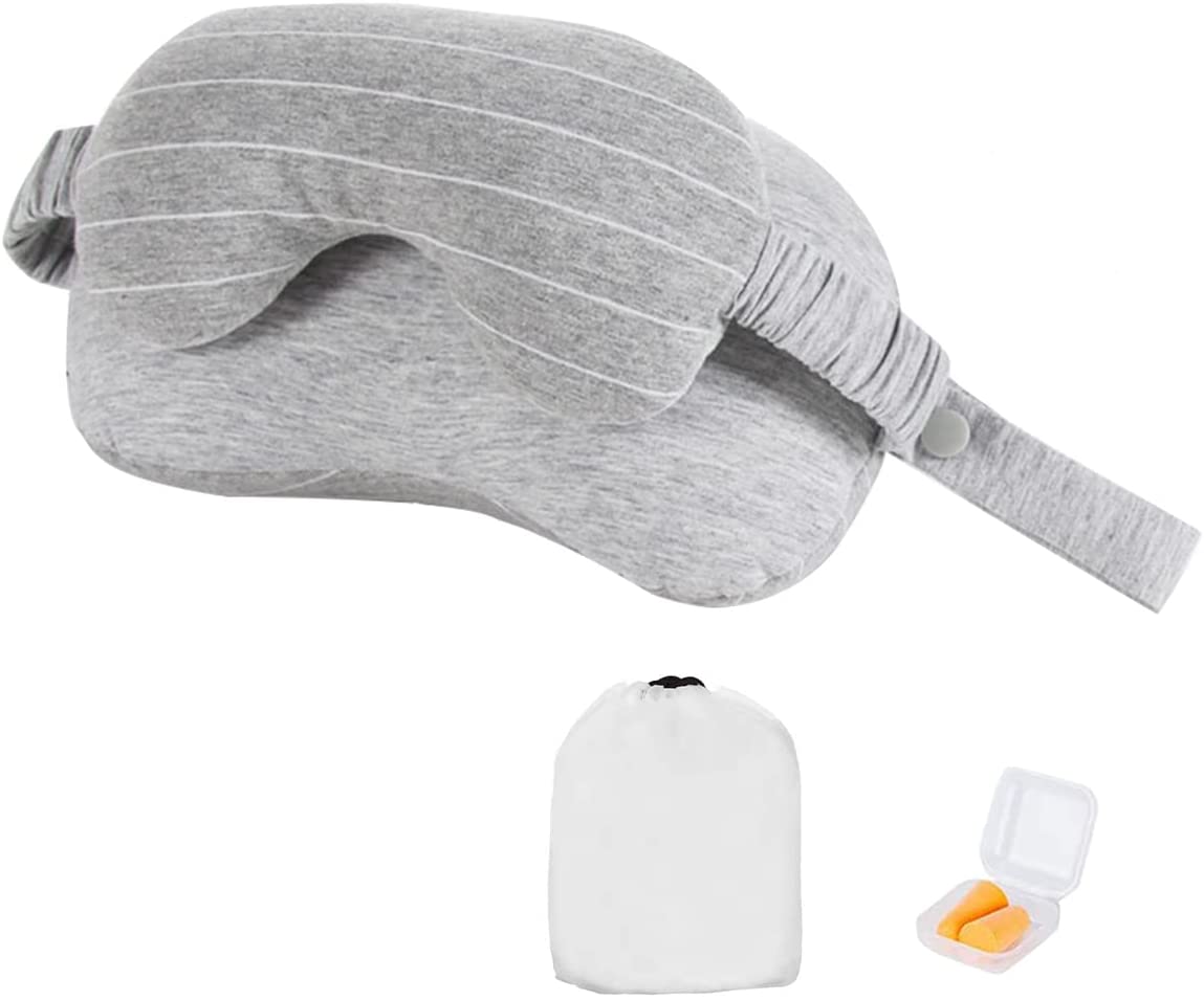 Travel Multifunctional Eye Mask Neck Pillow Memory Foam-Airplane Pillow Suitable for Travel Car Home Office Travel Eye Mask and Neck Flying Pillow B-Light Gray